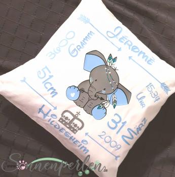 Geburtskissen Elefant Blau